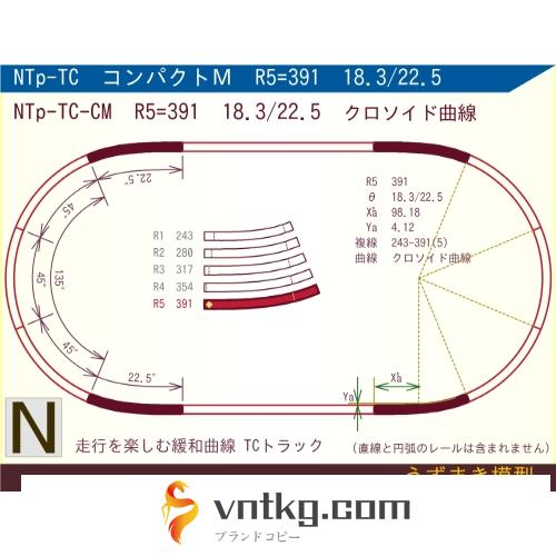N緩和曲線線路 [コンパクトM] NTp-TC-CM R5=391 18.3/22.5 O-S